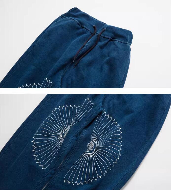 存在感 ヘヴィ 藍染 インディゴ 刺繍 レトロ スウェットリブパンツ 新品 サイズM～2XL メンズ レトロ アメカジ ヴィンテージ_画像6