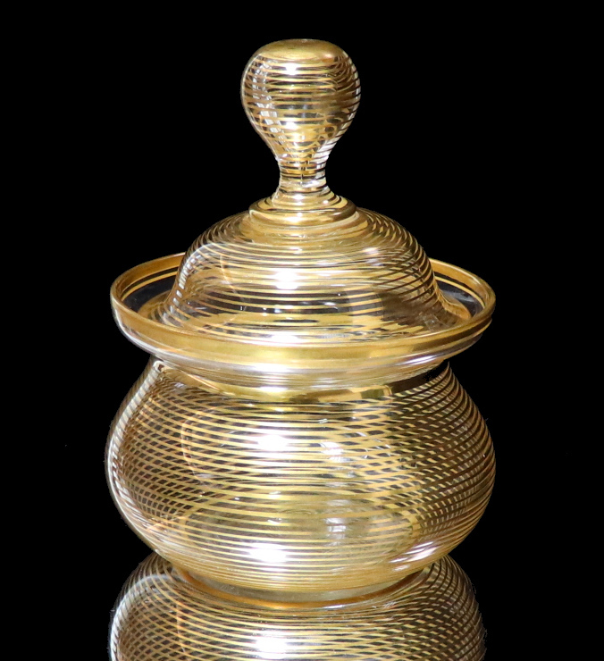 オールド・バカラ (BACCARAT) 明治~大正時代 春海商店特注 金彩千筋紋 大型蓋物 小物入れ アンティーク 茶懐石道具 ゴールド サンルイ