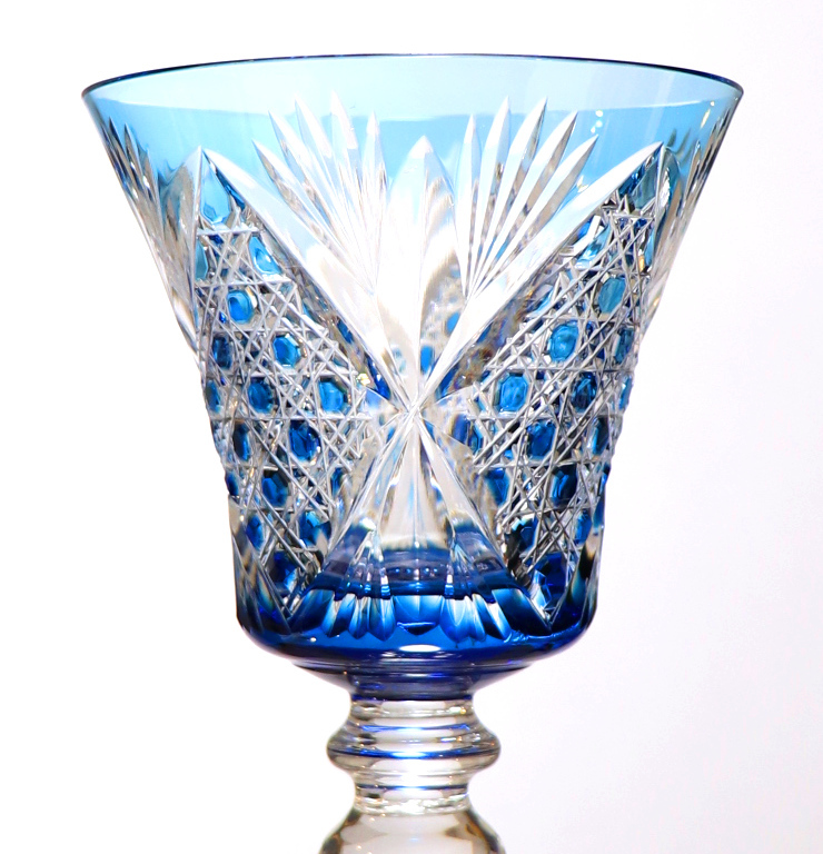 オールド・バカラ (BACCARAT) 20.2cm 大型 青色被せ装飾 ワイングラス ブルー ディアマン ピエーリー アンティーク 切子 ダイヤモンド 春海_画像5