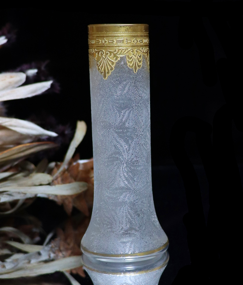 オールド・バカラ(BACCARAT) 1900年頃 レアサイズ 一輪挿し ミニチュール 花瓶 花器 壺 アンティーク 春海商店 ゴールド エグランチエ _画像2