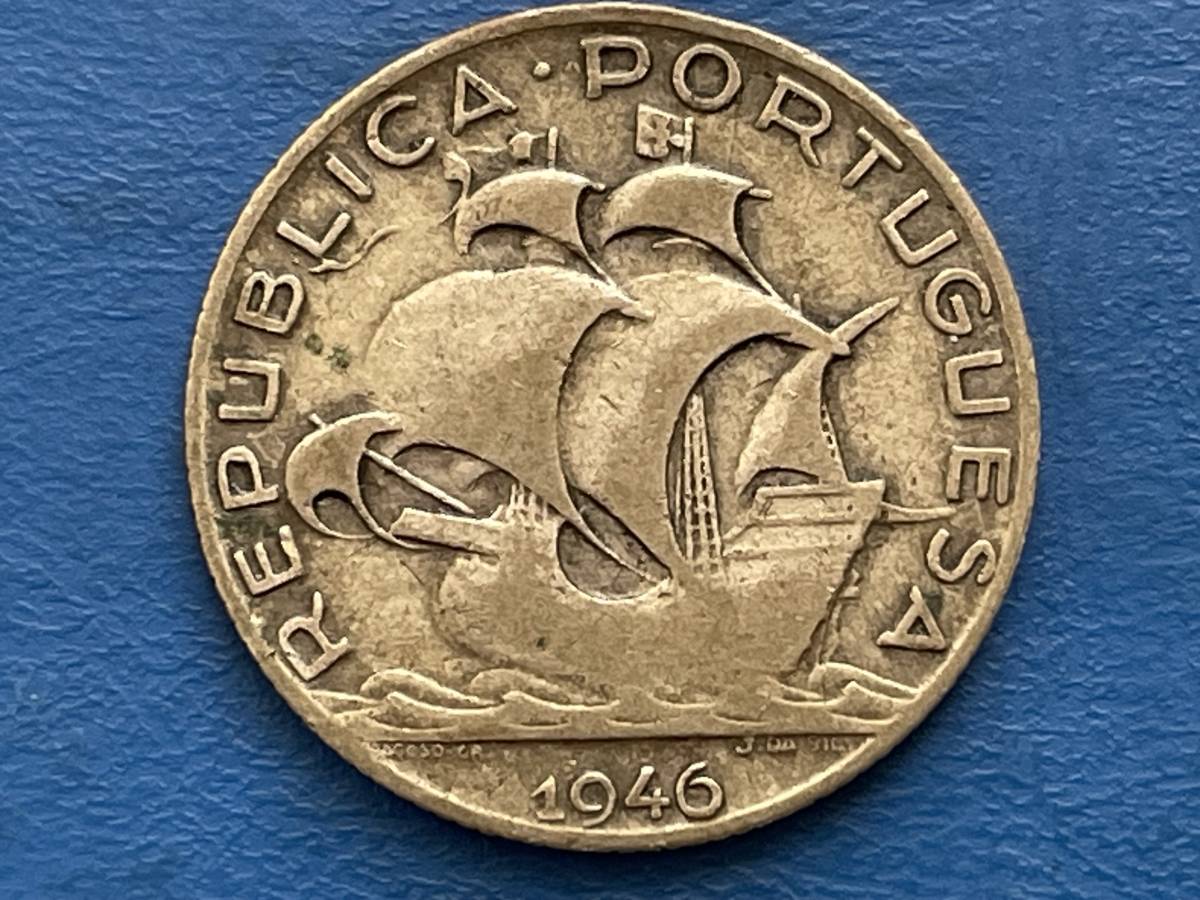☆【ポルトガル21/2エスクード銀貨：1946年銘、カタログ値（重さ約3.5ｇ、silver650）】銀貨　N1210_画像1