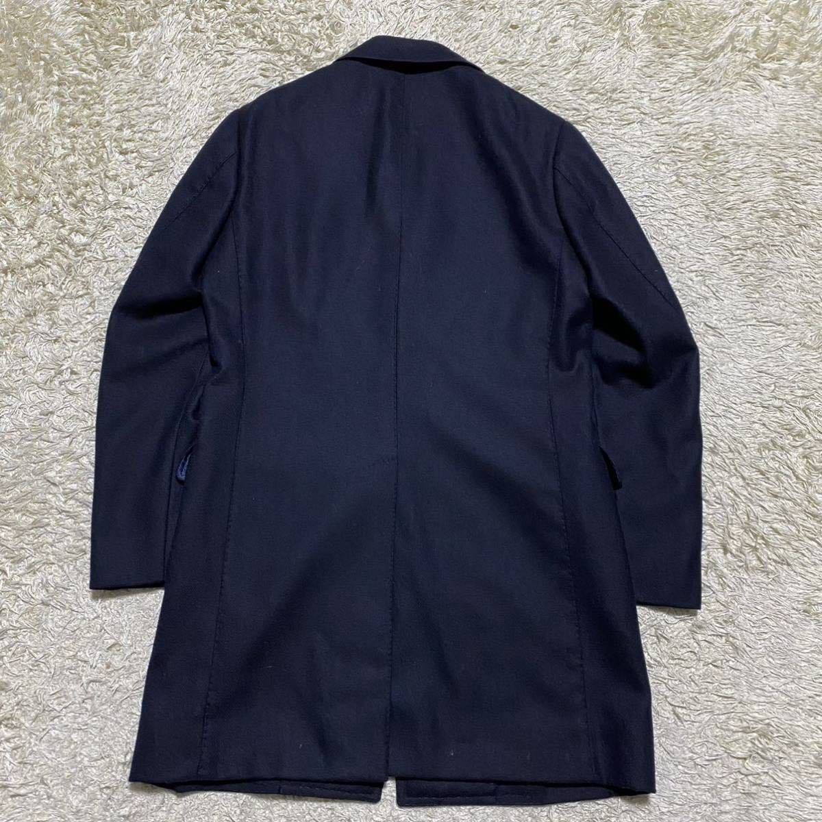 リングジャケット　RING JACKET チェスターコート　ロング丈　カシミヤ混　ウール　XS相当　ヘリンボーン風　裏地光沢　メンズ_画像4