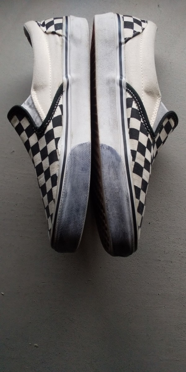 vans classic スリッポン 白黒 27cm バンズ チェッカー フラッグ 古着 us slip on skateboarding old school スニーカー 靴 used shoes_画像2