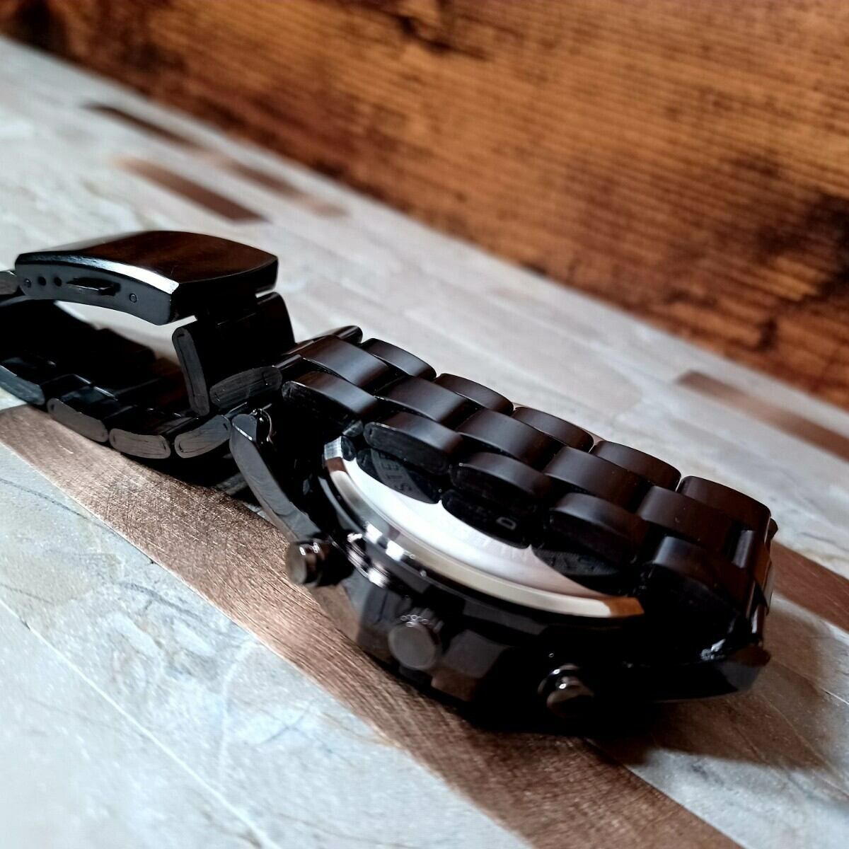 BINBOND 新品 カレンダー機能付き★スケルトン ラグジュアリー ステンレス メンズ腕時計 黒