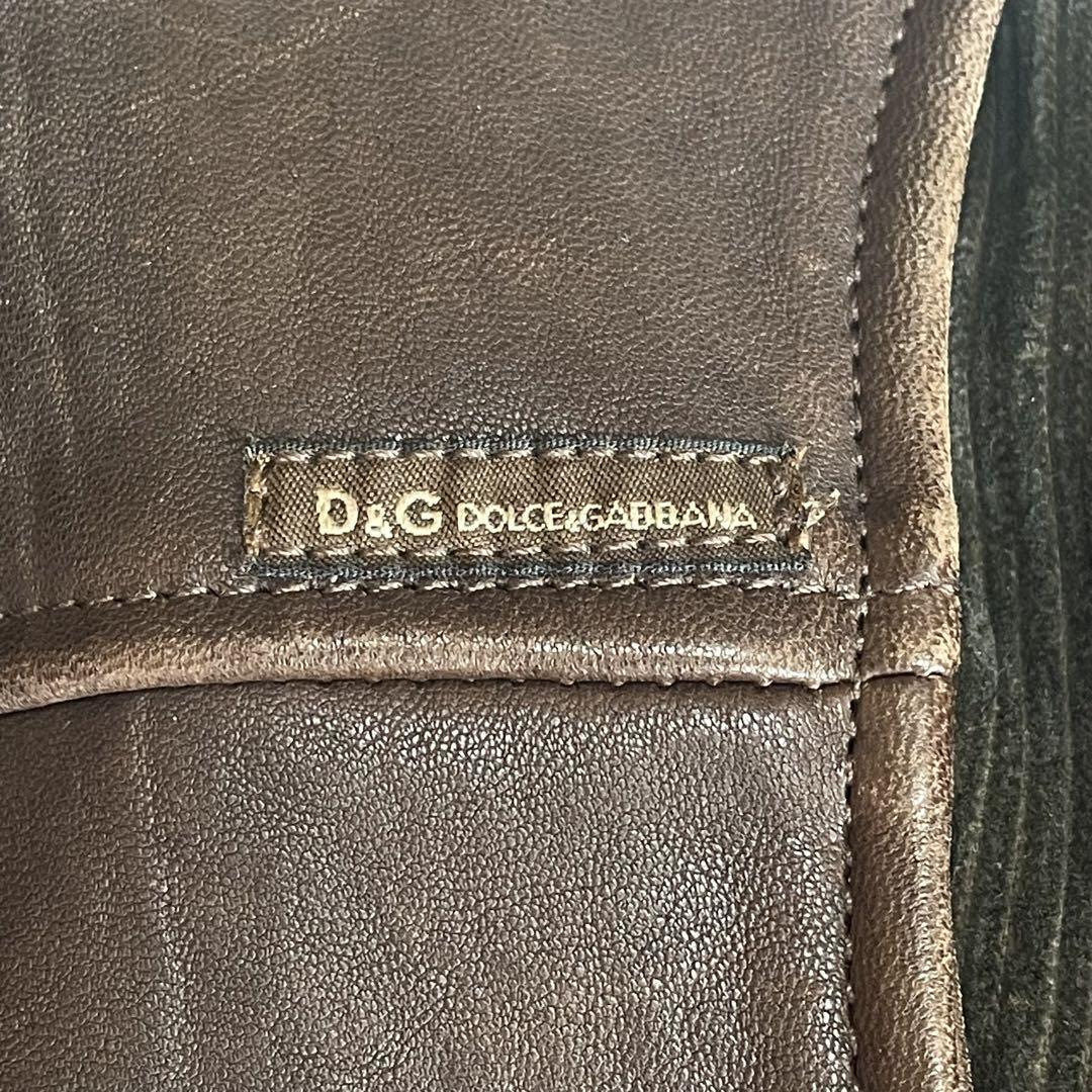 R-455 DOLCE&GABBANA ドルチェアンドガッバーナ D&G ITTIERRE レザージャケット ライダース メンズ XSサイズ ブラウン チェック ウール_画像9