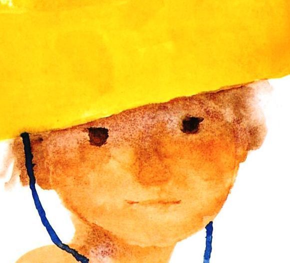 いわさきちひろ「黄色い帽子の少年」オフセット・木製額付・即決_独特