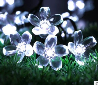 ソーラー LED 桜花ガーデンライト 100電球 12m 白色 ストリングライト ホワイト 芝桜 フラワー 太陽充電 夜間自動点 日本全国送料無料_画像1