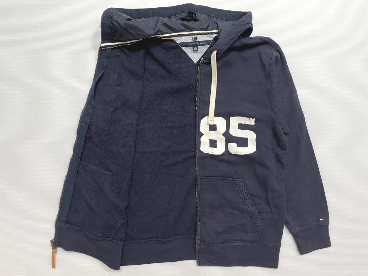 トミーヒルフィガー TOMMYHILFIGER TH ジップパーカー 牛革引手　　ロゴジッパー フーディースウェット 大きいサイズ XL 石瀬5681_画像2