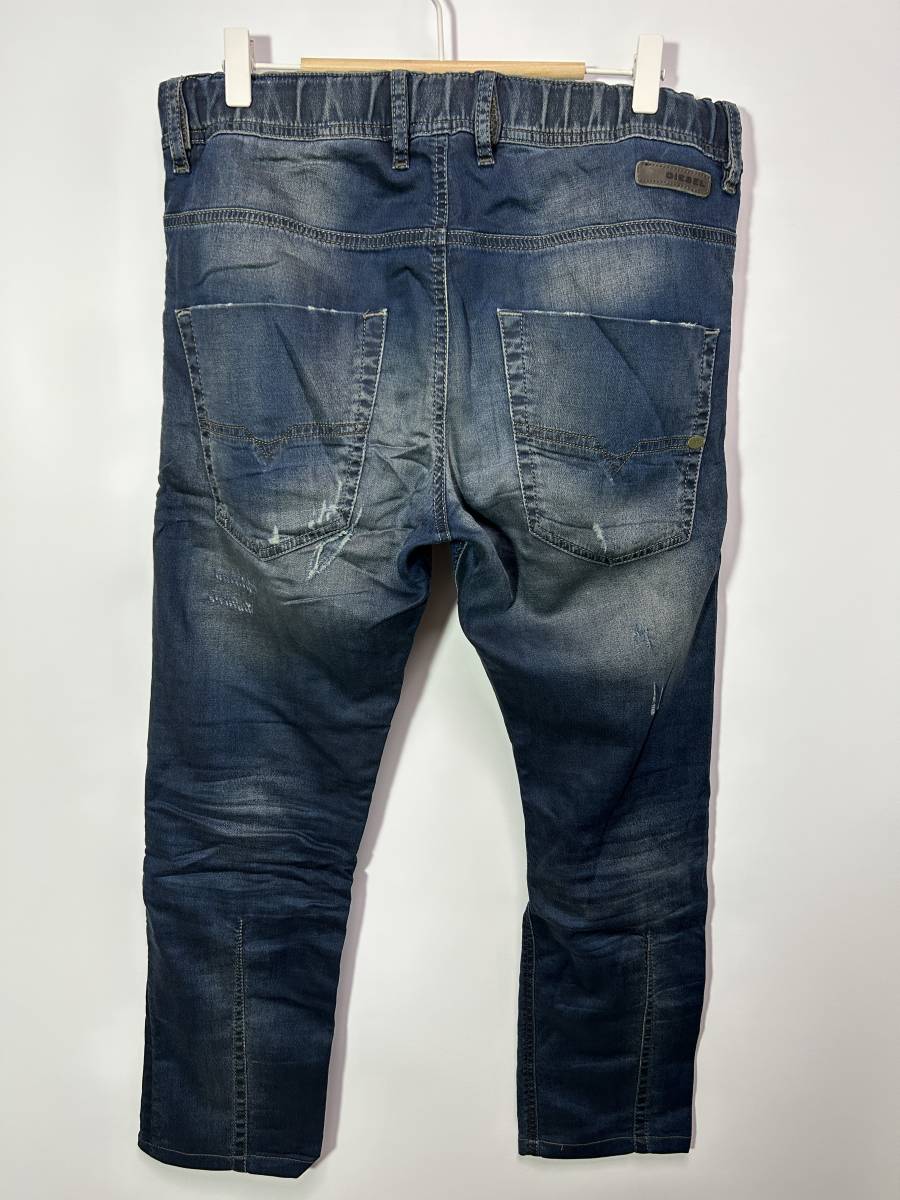 DIESEL ディーゼル KROOLEY-NE JOGG JEANS ジョグジーンズ デニムパンツ インディゴ W30 ダメージリペア加工 スウェットデニム_画像2