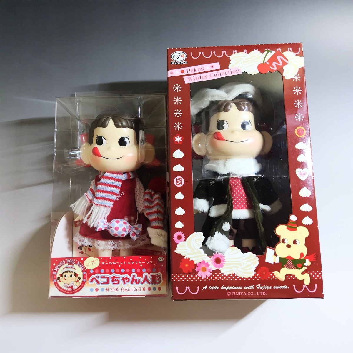 新品 未開封　FUJIYA ペコちゃん人形 2006 Peko's Doll 2010 Peko's Doll ペコちゃん 人形 キャラクタードール ２体セット　_画像1