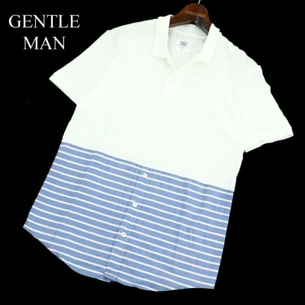 MR.GENTLEMAN ミスタージェントルマン 春夏 ボーダー切替★ 鹿の子 半袖 シャツ Sz.S　メンズ 日本製　A2T03929_4#A_画像1