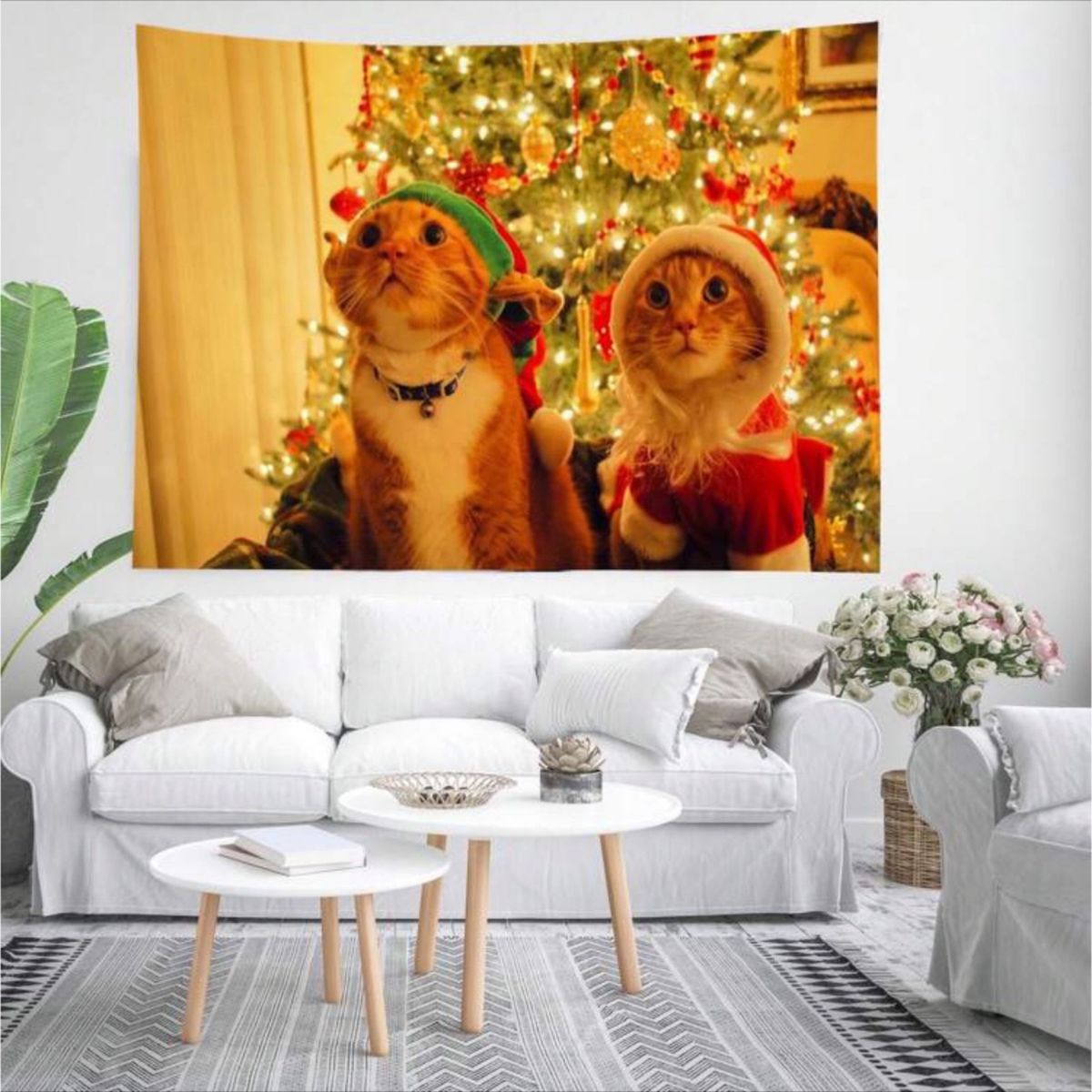 タペストリー クリスマス 背景布 猫 可愛い ウォールデコ フォトブース 撮影 模様替え サンタさん