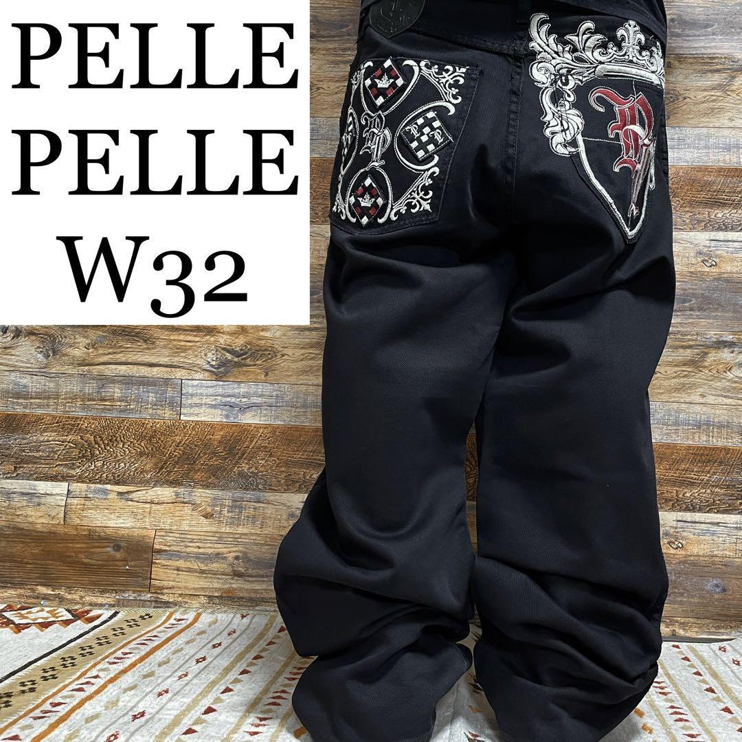 PELLE PELLE ペレペレ バギーデニムパンツ ウエスト32 刺繍入り Yahoo