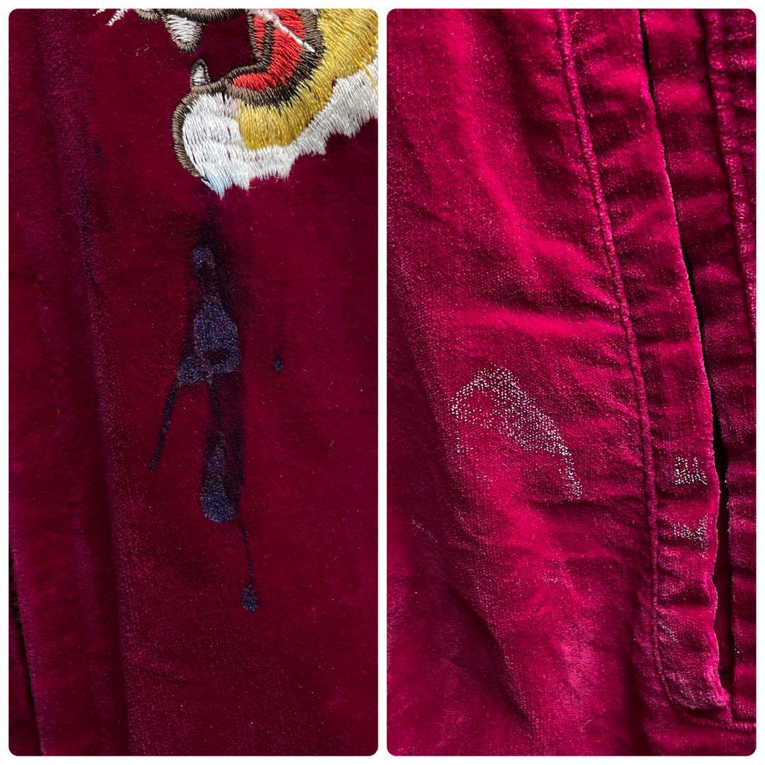 Core Fighter ワインレッド 虎 刺繍 パーカー ベロア トラ 赤 Core Fighter ワインレッド 虎 刺繍 パーカー ベロア トラ 赤