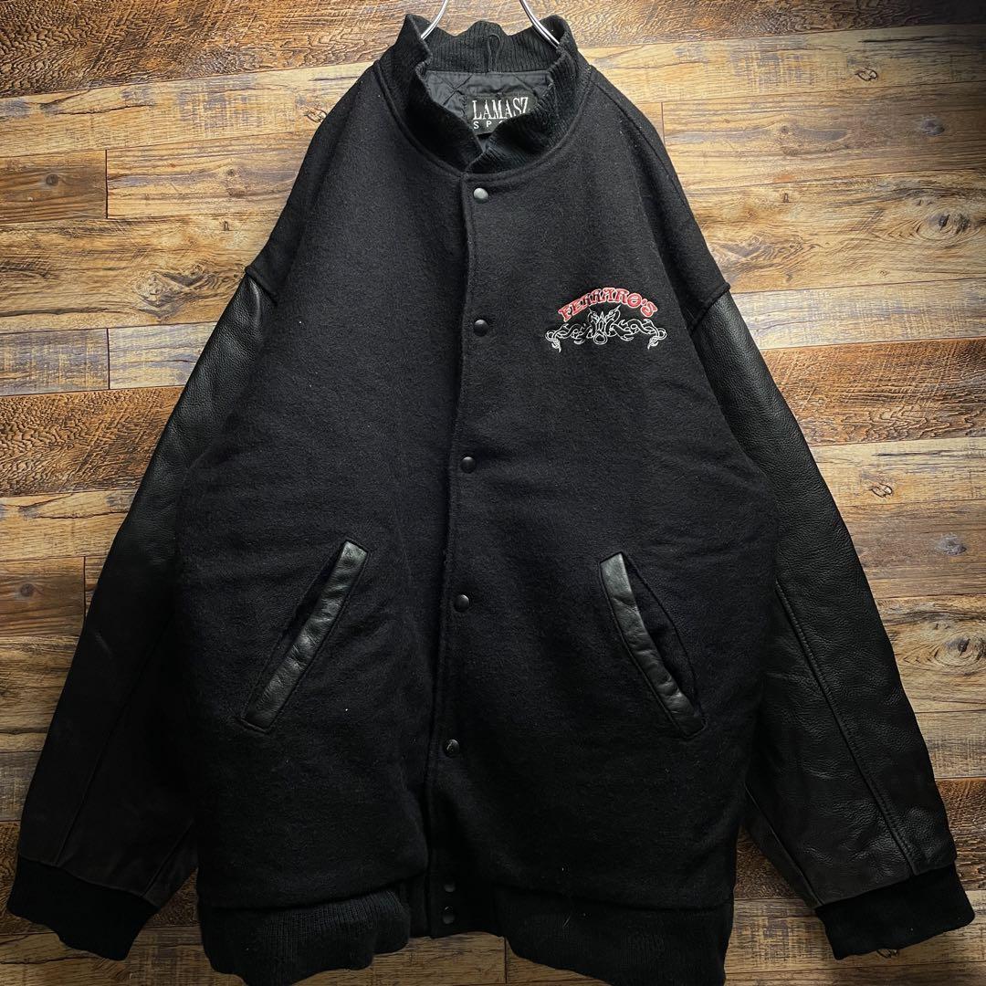 LAMASZ SPORT スタジャン 古着 刺繍 黒 ブラック 3xl xxxl 本革 LAMASZ SPORT スタジャン 古着 刺繍 黒 ブラック 3xl xxxl 本革