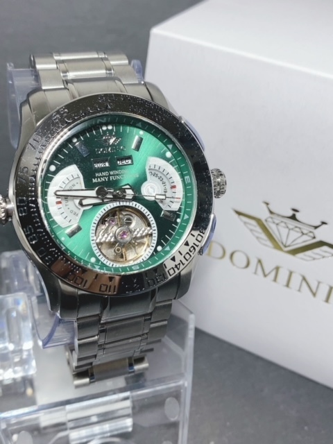 限定モデル 秘密のからくりギミック搭載 新品 DOMINIC ドミニク 正規品 手巻き腕時計 ステンレスベルト アンティーク腕時計 グリーン_画像4