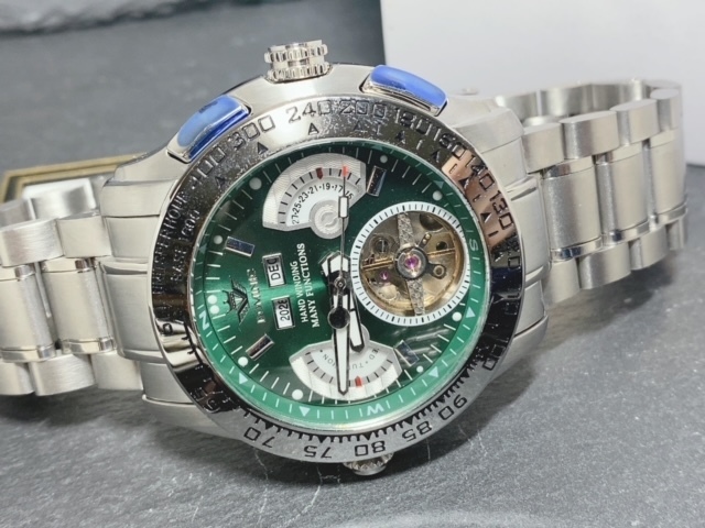 限定モデル 秘密のからくりギミック搭載 新品 DOMINIC ドミニク 正規品 手巻き腕時計 ステンレスベルト アンティーク腕時計 グリーン_画像6