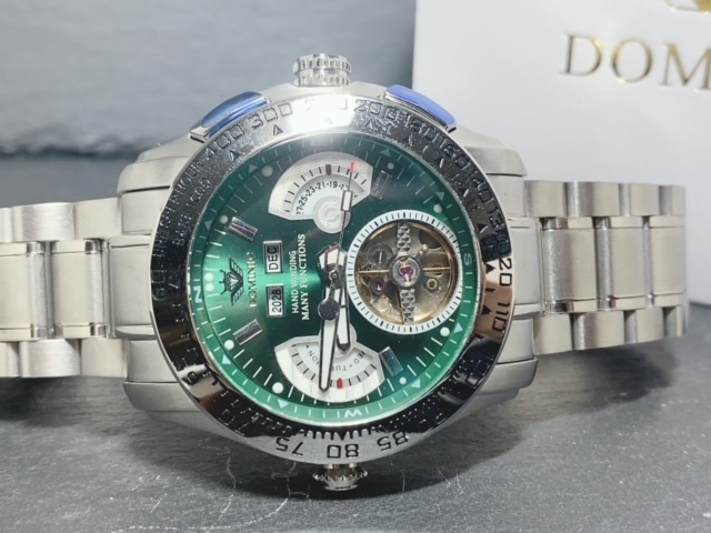 限定モデル 秘密のからくりギミック搭載 新品 DOMINIC ドミニク 正規品 手巻き腕時計 ステンレスベルト アンティーク腕時計 グリーン_画像5