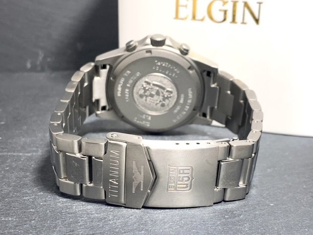 新品 ELGIN エルジン 腕時計 正規品 クロノグラフ チタン 20気圧防水 ソーラー カレンダー アナログ腕時計 逆回転防止ベゼル プレゼント_画像7