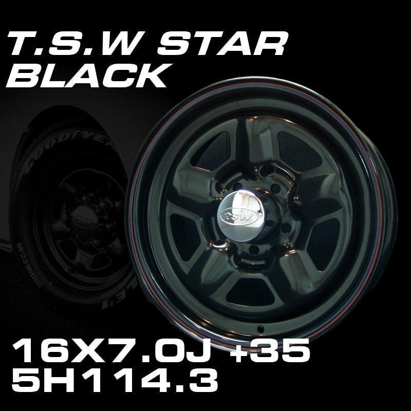 特価 TSW STAR ブラック 16X7J+35 5穴114.3 ホイール4本セット (100系ハイエース/152系ハイラックス)_画像2