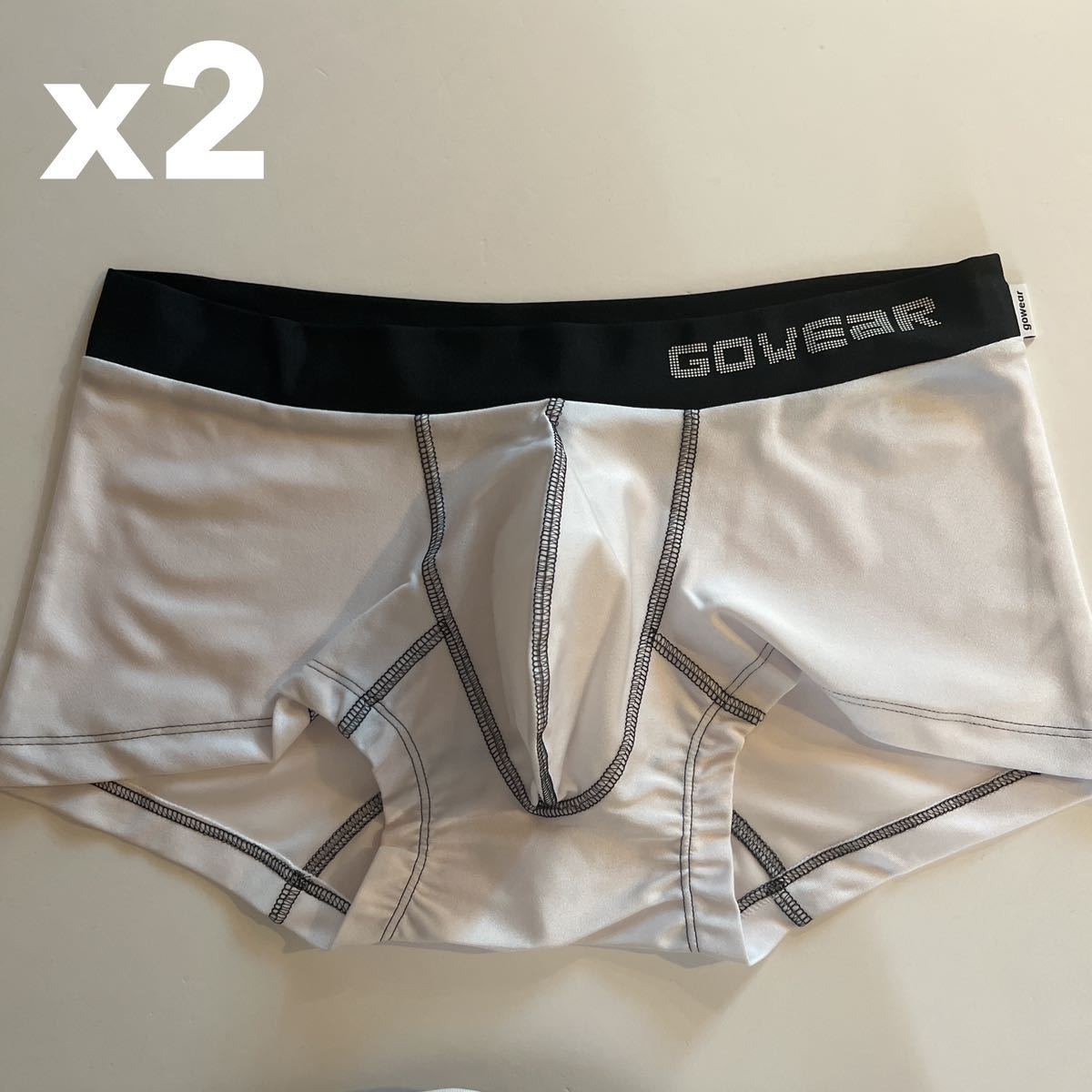 【訳あり品】【サンプル品】gowear メンズローライズボクサー　2枚組　M ボクサーパンツ ホワイト　白ボクサー　ナイロン　男性下着_画像1