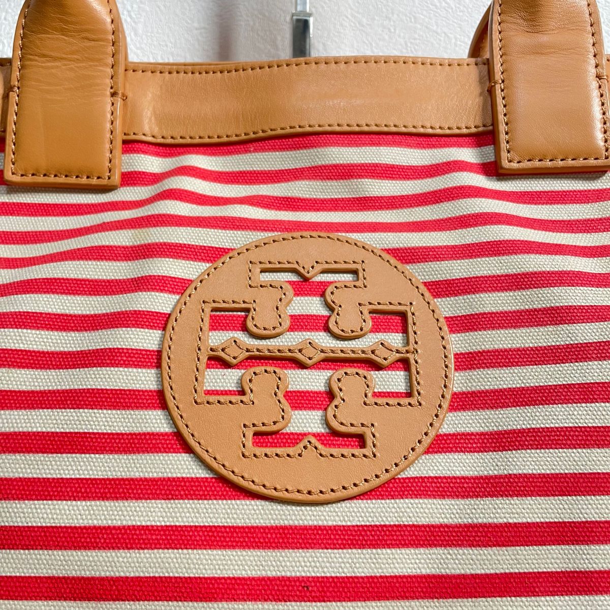 TORY BURCH トリーバーチ トートバッグ キャンバス ボーダー ロゴ