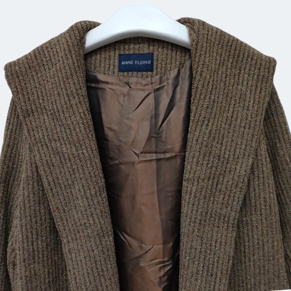 ANNE KLEIN Ⅱ / アンクライン レディース ウール混 ロングコート フーディ 9サイズ ブラウン 羽織り 日本製 a-1119_画像2