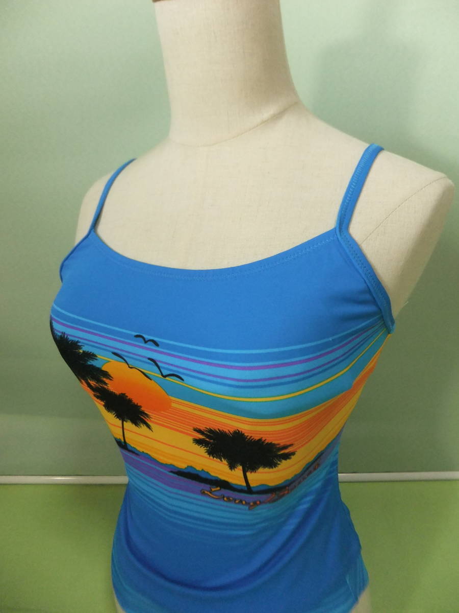 **( stock ) Sherry n camisole bikini swimsuit top and bottom set tankini blue color 7S size made in Japan tropical pattern * print Cami 