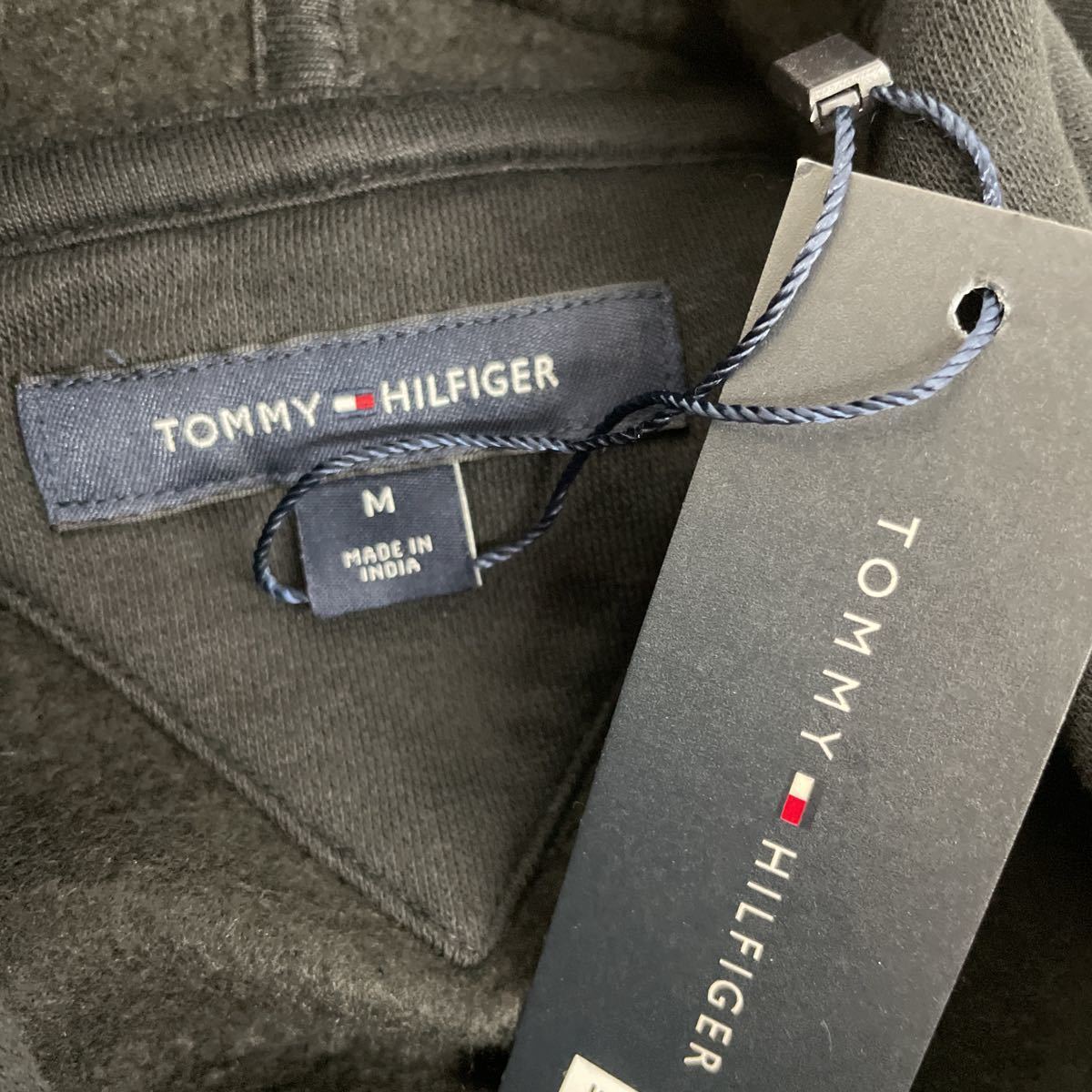 TOMMY トミーヒルフィガー メンズ 裏起毛 パーカー M 黒 ブラック ロゴ_画像6