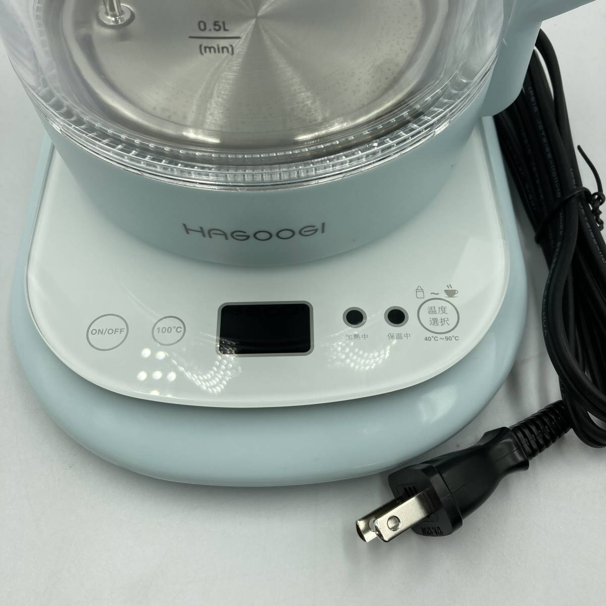 【通電確認済】ハゴオギ (HAGOOGI) 電気ケトル 温度調節 ガラス 1.0L　ブルー/Y12674-G1_画像2