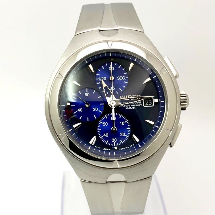 美品☆電池新品☆送料込☆セイコー SEIKO ワイアード WIRED 初代クロノグラフリメイクモデル メンズ腕時計 ブルー 7T92-0TB0  AGAV115