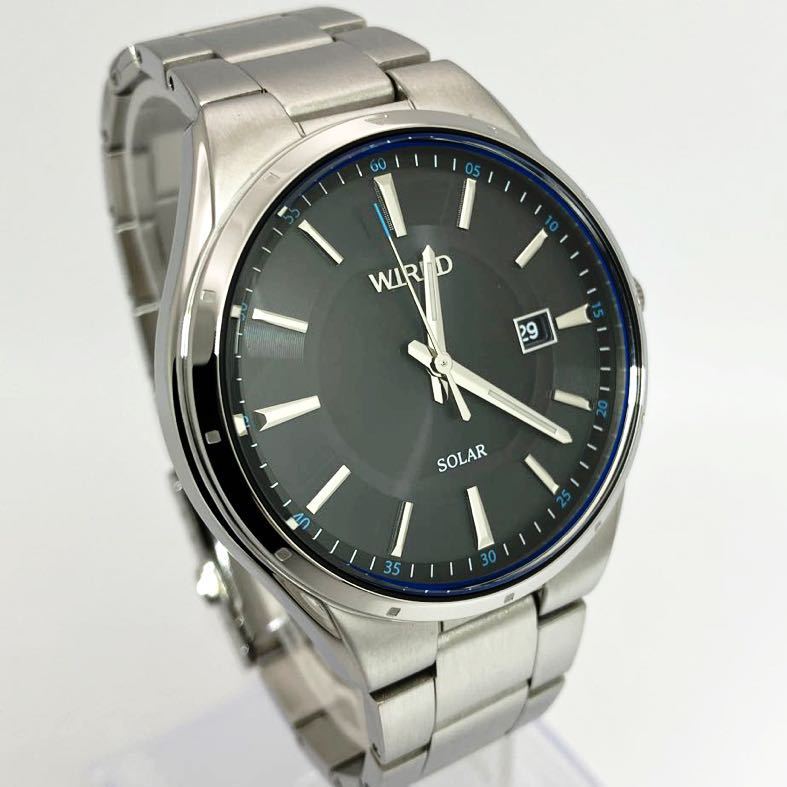 美品☆ソーラー☆送料込☆セイコー SEIKO ワイアード WIRED カレンダー機能 メンズ腕時計 ブラックAS32-KSC0 AGAD402_画像5