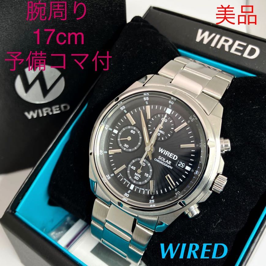 美品☆ソーラー☆送料込☆セイコー SEIKO ワイアード WIRED クロノグラフ メンズ腕時計 ブラック 人気モデル V176-0AB0 AGAD040_画像1