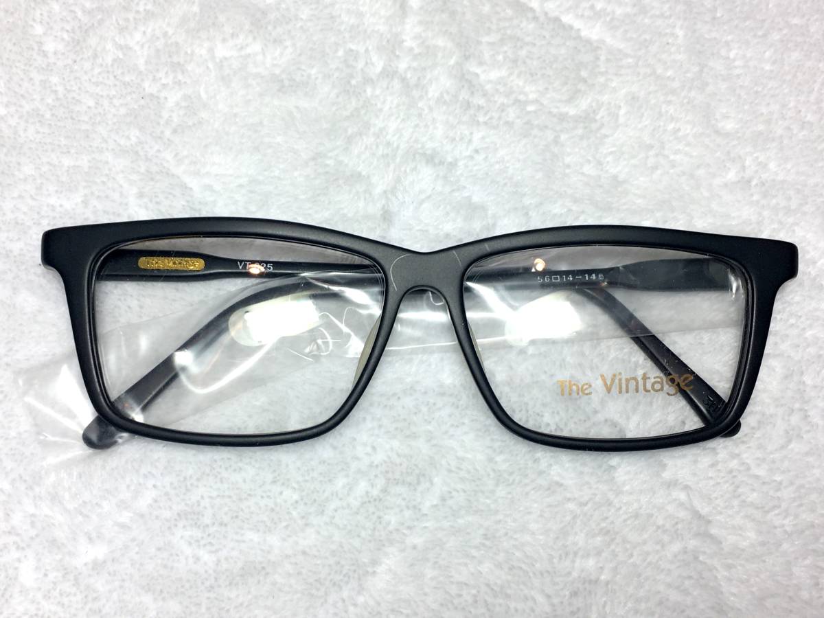 デッドストック The Vintage セル 眼鏡 VT-825 56 艶消し 黒 大きめ ウェリントン ビンテージ 未使用 ブラック フレーム_画像1