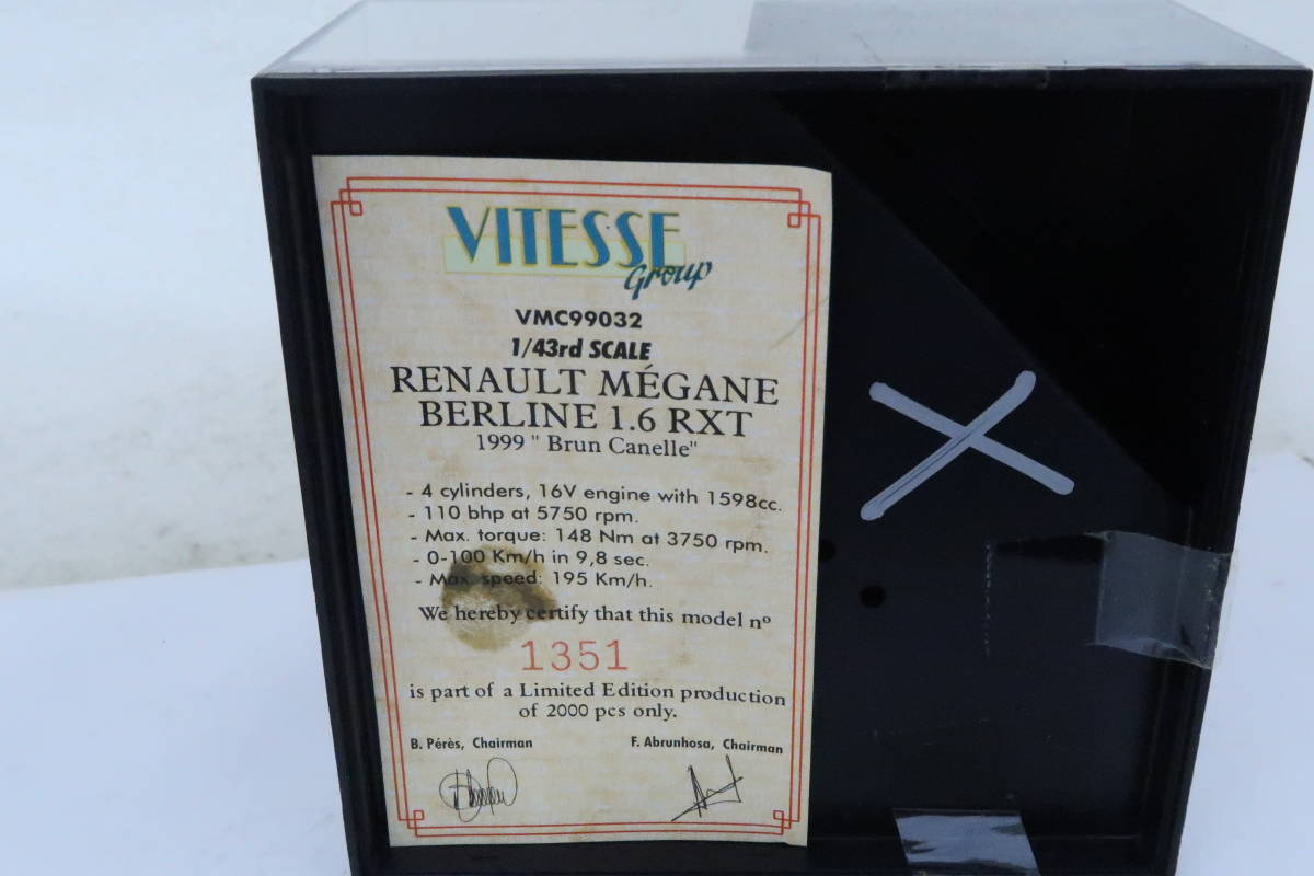 VITESSE RENAULT MEGANE BERLINE 1.6 RXT ルノー メガーヌ 欠品 箱難有 1/43 イハレ_書き込み