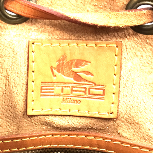 エトロ ショルダーバッグ 肩掛け 巾着型 鞄 ペイズリー柄 ゴールド金具 ブラウン×レッド×グリーン系 ETRO_画像7