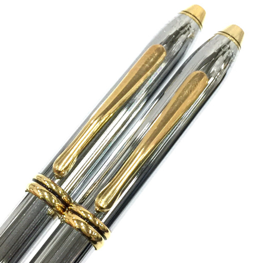 クロス ツイスト式 ボールペン 他 シャープペンシル 含 シルバー×ゴールドカラー 保存ケース付き 計2点QR112-132_画像2