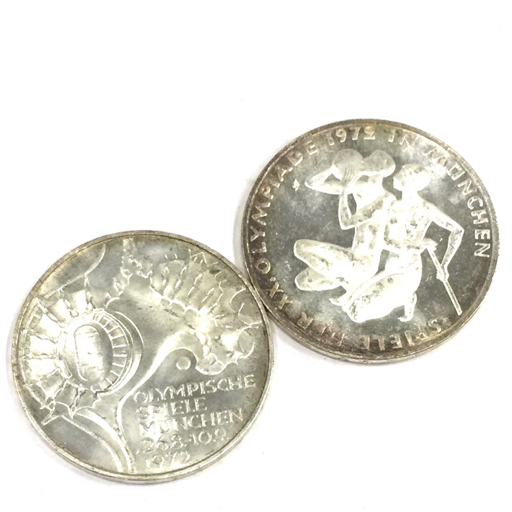 送料360円 1972年 ドイツ ミュンヘンオリンピック 10マルク 銀貨 記念硬貨 保存ケース付き 計2点 セット 同梱NG_画像1