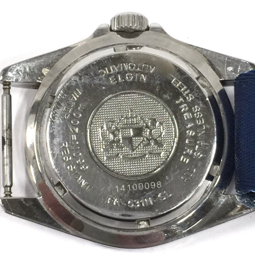 エルジン USA ラウンドデイト 機械式 自動巻き 黒文字盤 メンズ腕時計 社外ベルト_画像2