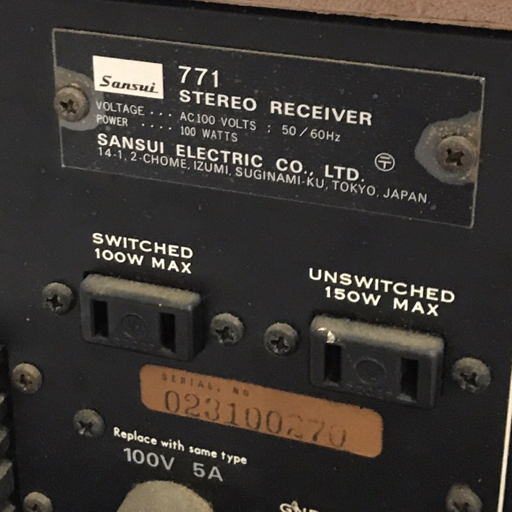 SANSUI 771 AM/FM Stereo Receiver ステレオレシーバー オーディオ機器 通電確認済み_画像7