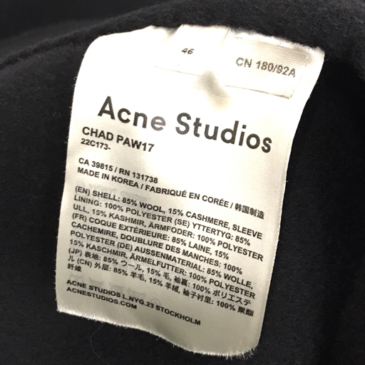 アクネストゥディオズ サイズ46 長袖 ウール コート メンズ ブラック ボタン チェスターコート ACNE STUDIOS_画像5