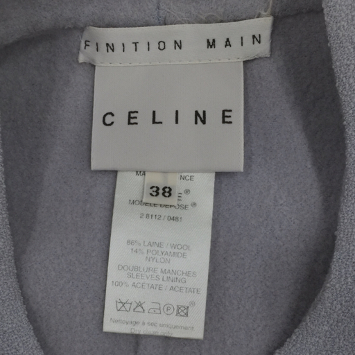 セリーヌ サイズ 38 長袖 コート フロントボタン ブルー系 丸首 ウール混 フランス製 レディース CELINE_画像7
