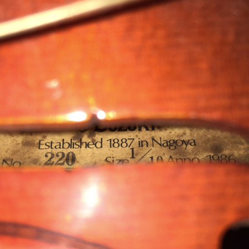 スズキ バイオリン 弦楽器 No.220 サイズ 1/10 1986年製 弓 純正ケース 付属 SUZUKI QK114-19_画像3