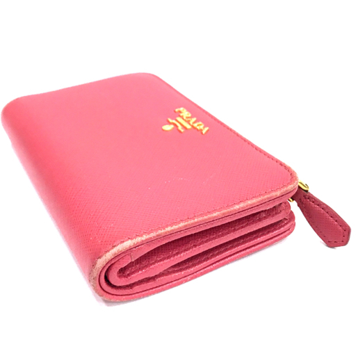 プラダ コンパクト ウォレット L字ジップ ボタン ピンク ファッション小物 財布 イタリア製 レディース PRADA_画像4