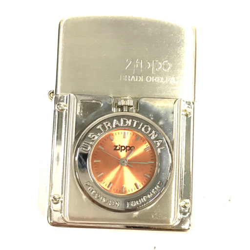 ジッポー オイルライター 喫煙具 TIME LIGHT 時計付き シルバーカラー サイズ約5.5×3.8cm ケース付き ZIPPO