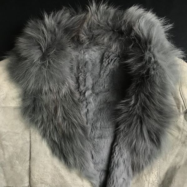 マーファス/MORPHEUS☆ふわモコ触感/ラビット＆ブルーフォックスファー/レザーコート【M/グレー系/gray】Coats◇cBH354