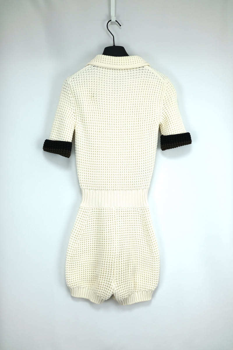 中古 21SS FENDI Knitted Short-sleeve Romper In White フェンディ ニット ジャンプスーツ ホワイト サイズ36_画像6