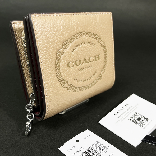 【COACH 本物 新品 コーチUSAアウトレット正規品】スナップ ウォレット コーチ ヘリテージ 二つ折り 財布 CM216 トープ レディース