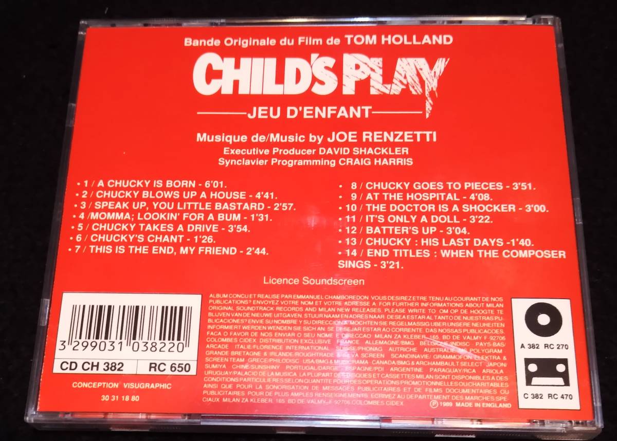  child * Play soundtrack CD* Joe * Len zetiChild\'s Play Joe Renzetti tea  key 1989 year import the first record records out of production 