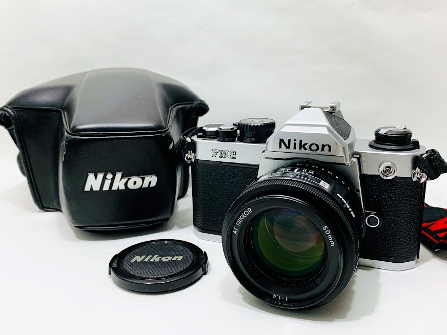 1円～ Nikon ニコン FM2 一眼レフ フィルムカメラ レンズ AF NIKKOR 50mm 1:1.4 動作未確認 シルバーボディ ケース付き_画像1